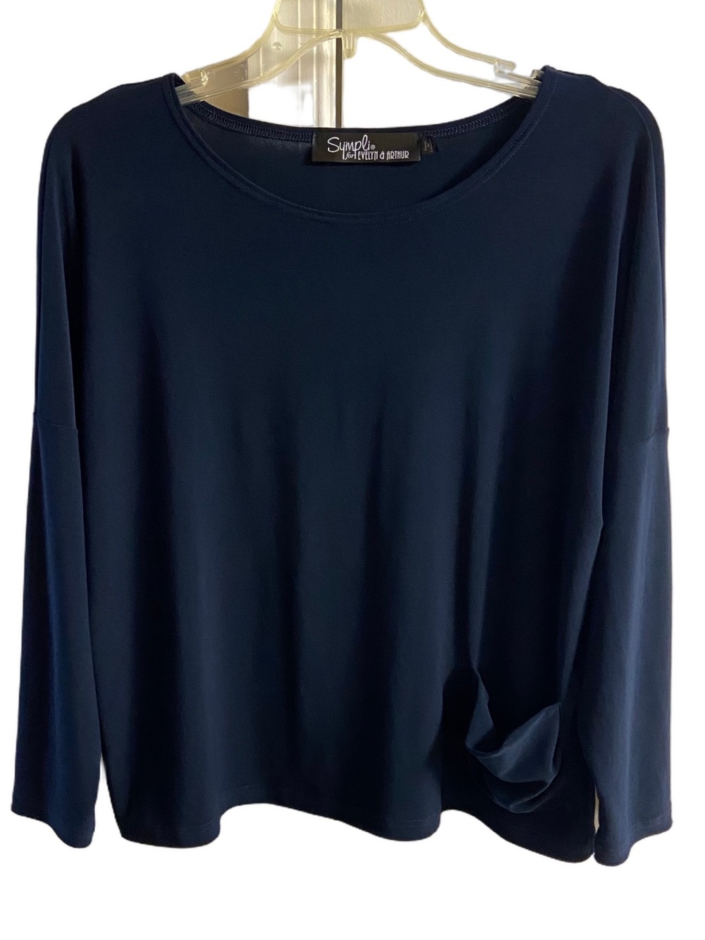 Sympli Navy Boxy Crewneck Top Blouse Side Pocket Sz 10